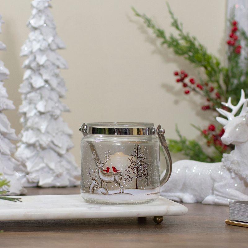 Northlight 4" Hand-Painted Pine Trees and Deer Flameless Glass Christmas Candle Holder, 2 of 8