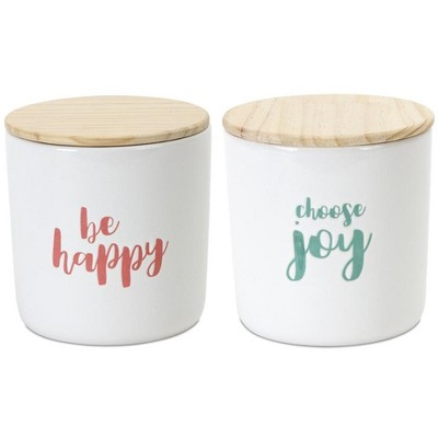 Melrose Stoneware Happy Sentiment Canister (Set of 2)