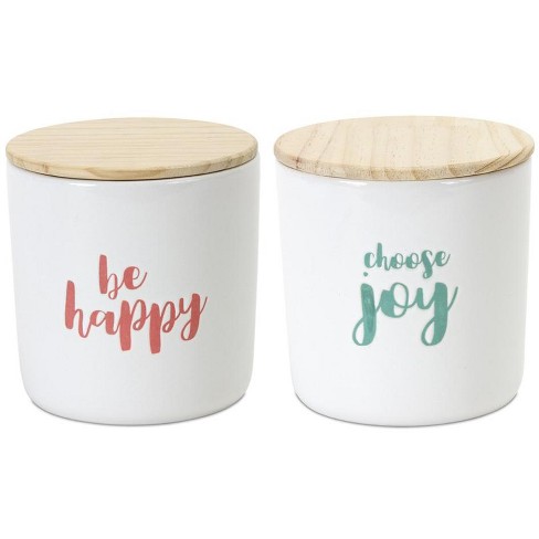 Melrose Stoneware Happy Sentiment Canister (Set of 2) - image 1 of 3