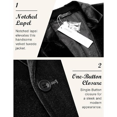 COOFANDY Men's Velvet Blazer Notched Lapel Velour Suit Jacket One Button Tuxedo Jackets for Wedding Prom Party Dinner Red M — фото 3