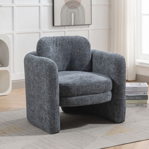 Fannie Light Blue Teddy Swivel Accent Armchair Barrel Chair,25.60'' Wide  Small Swivel Chair,360° Upholstered Swivel Barrel Chair-Maison Boucle‎