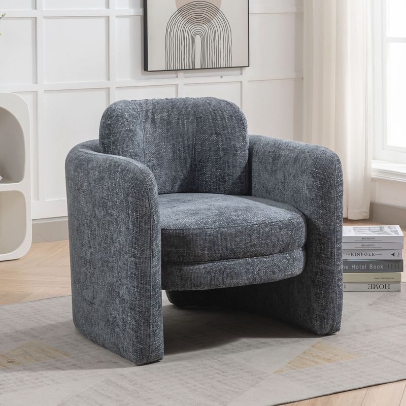 Zen 21" W Modern Barrel Accent Chair Armchair,Curved Streamlined Silhouette Woven Velvet fabric Armchair,Upholstered Barrel Chairs-Maison Boucle, 1 of 10