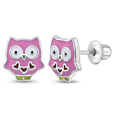 925 Sterling Silver Multicolor Enamel Cute Owl Earrings & Necklace Set for Young Girls at in Season Jewelry