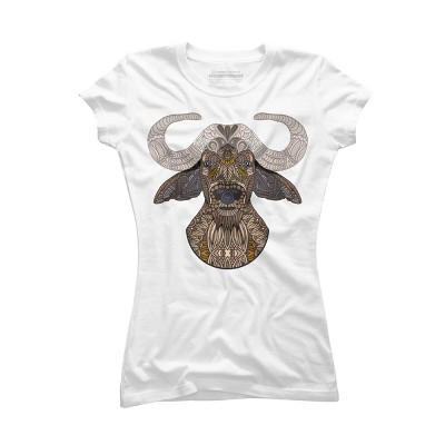 Junior's Design By Humans African Buffalo By myartlovepassion T-Shirt
