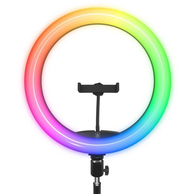 Dixie & Charli 12" Color LED Ring Light with 63" Floor Stand, Phone Holder & Wireless Shutter Remote - Black