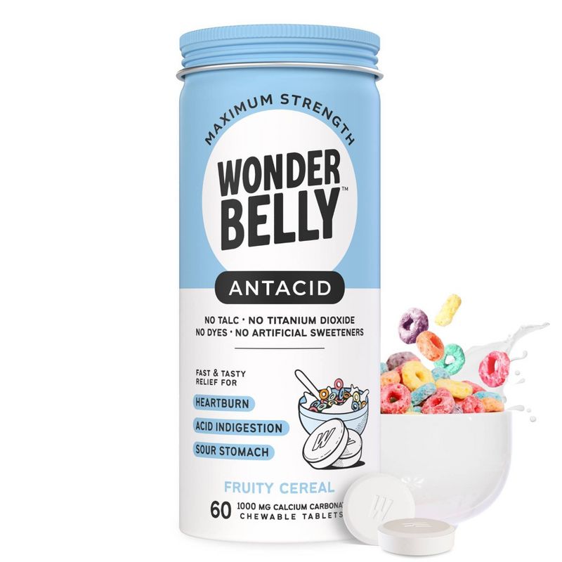 Wonderbelly Antacid 1000mg Chewable Heartburn Relief Tablets  - Fruity Cereal - 60ct, 1 of 19