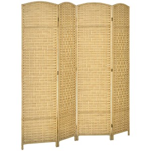 HOMCOM Room Divider, 6' Tall Folding Privacy Screen, Hand-Woven Freestanding Wood Partition for Home Office, Bedroom - 1 of 4