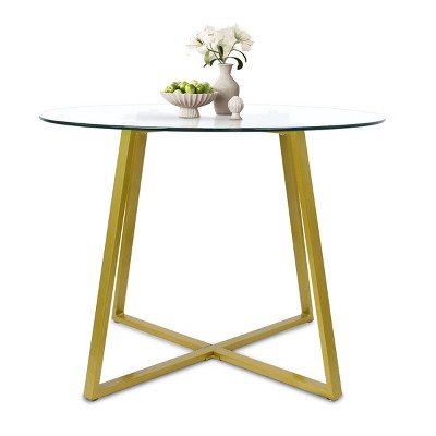 39.4" Hana Glass Top Modern Round Dining Table Gold 4 Point/Leg-Maison Boucle