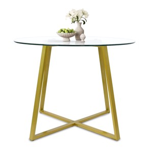 39.4" Hana Glass Top Modern Round Dining Table Gold 4 Point/Leg-Maison Boucle - 1 of 4