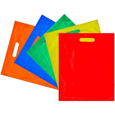 Okuna Outpost 100-Pack Plastic Shopping Bags for Merchandise with Handle(5 Colors, 12 x 15 in)