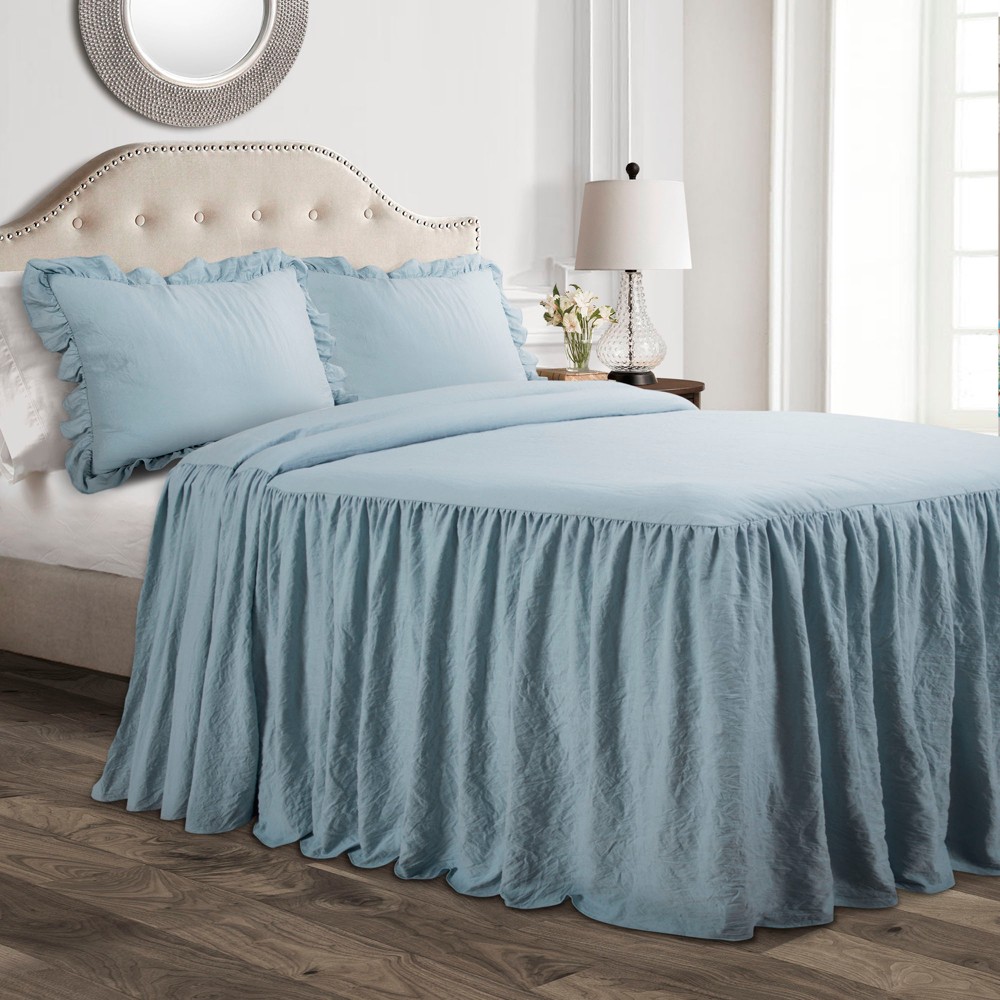 Photos - Duvet 3pc Full Ruffle Skirt Bedspread Set Lake Blue - Lush Décor