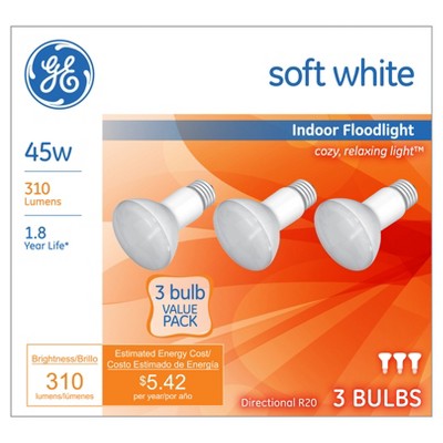 General Electric 45w 3pk R20 Incandescent Light Bulb White