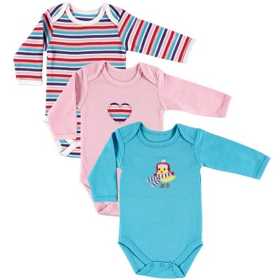 Hudson Baby Infant Girl Cotton Long-Sleeve Bodysuits 3pk, Bird