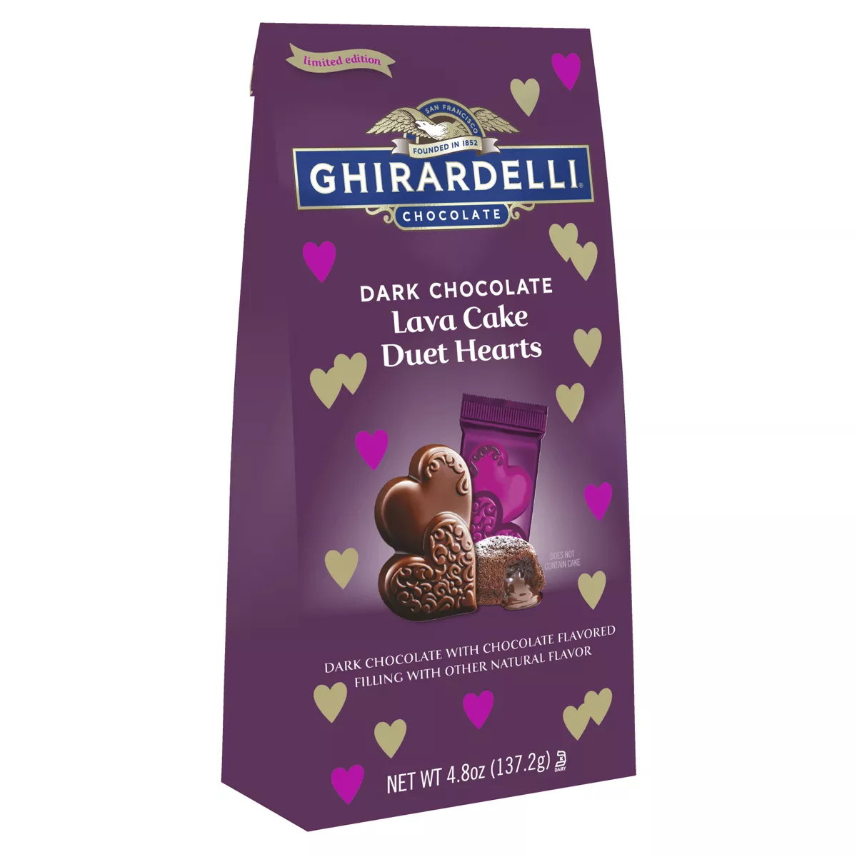 Ghirardelli Valentine's Dark Chocolate Lava Cake Duet Hearts Bag