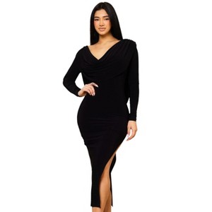 Slickblue Women's Cowl Neck Midi Dress, Long Sleeve with Low Back and Tie Neck, Royal Blue/Red/Black, Size S-L - 1 of 4