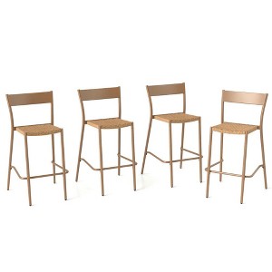 Resenkos Patio Dining Chairs, Patio Kitchen Chairs,Patio Barstools Set of 4 with Rattan Seat and Metal Backrest-Light Brown - 1 of 4
