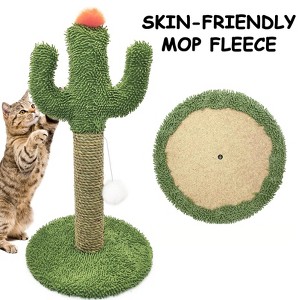 Cactus Shaped Cat Climbing Tree 2 in 1 - solid Wooden base Natural Sisal scratching Post with Suspended Ball Toys Indoor Cat  Climbing - 1 of 4