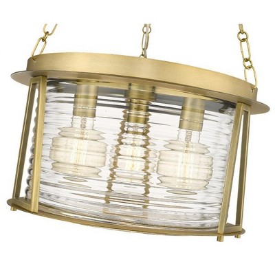 Cape Harbor 18" Rubbed Brass and Glass 3-Light Pendant