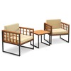 Costway 3 PCS Patio Chair Set Acacia Wood Sofa Set with Metal Support Soft Seat Cushions - 2 of 4