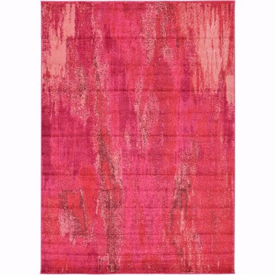 Vibrant Pink Abstract Synthetic Indoor Area Rug, 7' x 10'