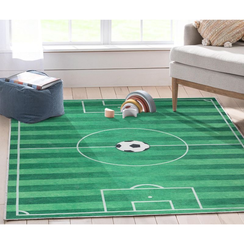 Well Woven Soccer Field Playmat Apollo Kids Collection Green Area Rug, 3 of 6