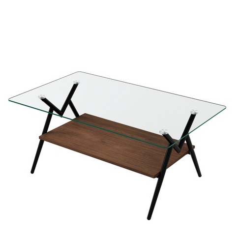 NicBex Modern 38.6" Rectangle Coffee Table with Glass Top, Open Storage Shelf and Iron Frame for Living Room - image 1 of 4