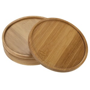 Unique Bargains Indoor Round Bamboo Planter Saucer Drip Tray Plant Drainage Trays 4Pcs - 1 of 4