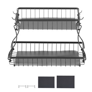 VEVOR 2 Tier Fruit Basket, Countertop Fruits Vegetable Bowl with Banana Hangers, Metal Wire Storage Stand for Kitchen Counter, Black - 1 of 4