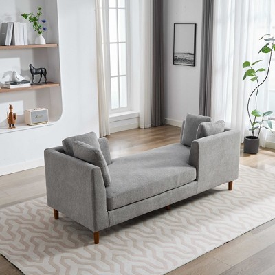 LOVMOR 77.95'' Wide Modern Double-Sided Upholstered Chaise Lounge Indoor, Chenille Fabric Sleeper Sofa Couch With 4 Throw Pillows, Rubberwood Legs