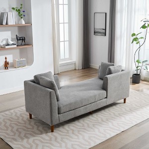 LOVMOR 77.95'' Wide Modern Double-Sided Upholstered Chaise Lounge Indoor, Chenille Fabric Sleeper Sofa Couch With 4 Throw Pillows, Rubberwood Legs - 1 of 4