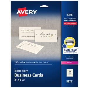 Avery Printable Business Cards with Sure Feed Technology, 2" x 3.5", Ivory, 250 Blank Cards for Laser Printers (05376) - 1 of 4