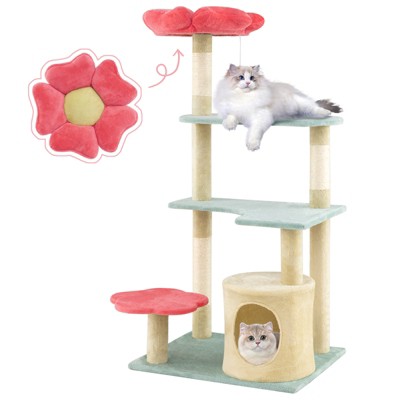Tangkula 49" Flower Pink Cat Tree w/Flower-shaped Soft Perch Sisal Scratching Posts