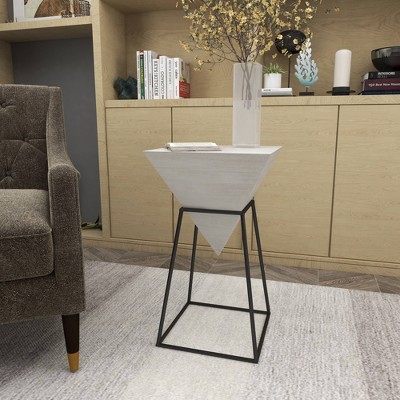 Triangular Wood and Metal Accent Table with White Top