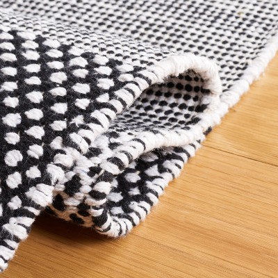 Black and Ivory Striped Flat Woven Wool Cotton 8' x 10' Rug