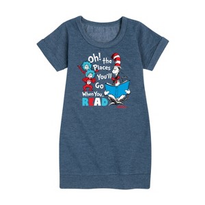 Girls' - Dr. Seuss - Oh Places Youll Go When You Read Graphic Short Sleeve Fleece Dress - 1 of 4