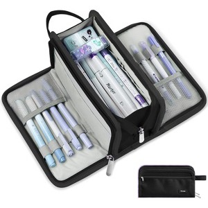 Fmeida Large Pencil Case, Big Capacity Pencil Pouch Pen Bag with 3 Compartment, Portable Canvas Stationery Organizer with Zipper - 1 of 4