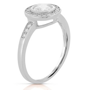 Guili Elegance Sterling Silver Ring, Clear Bezel-Set Cubic Zirconia, Timeless Style, Elegant Statement Jewelry, White/Gold, Sizes 6-8. - 1 of 4