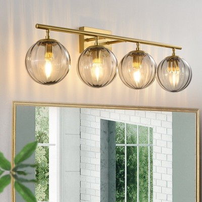 PAKOKULA 32.48 in. 4-Light Gold Vanity Light with Clear Globe Glass Shades, Bathroom & Dressing Table Wall Sconce, Dimmable