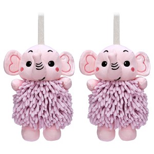 REGALWOVEN 2 Packs Soft Absorbent Chenille Cute Cartoon Elephant Hand Towel with Hanging Loop 7" x 11" - 1 of 4