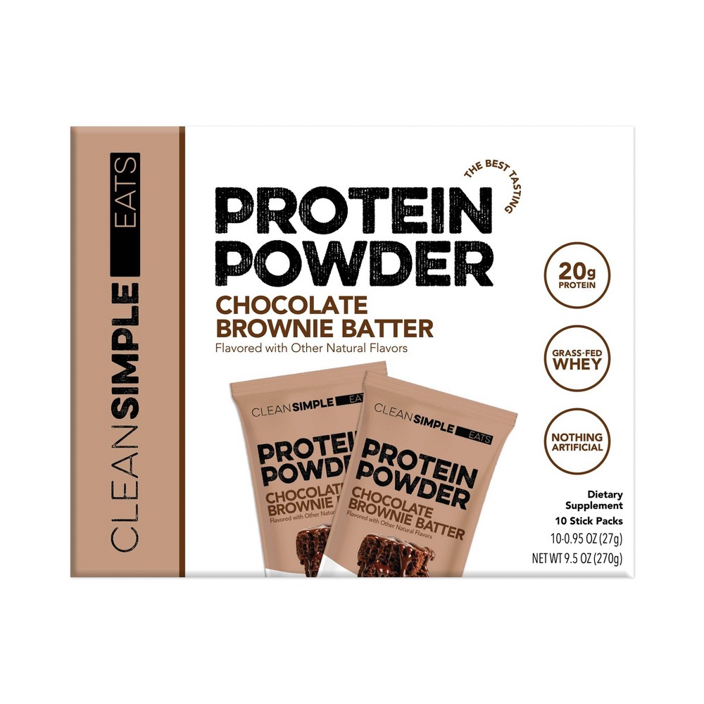 Clean Simple Eats Protein Powder - Chocolate Brownie Batter - 9.5oz/10ct: Whey Protein Isolate, 20g Protein