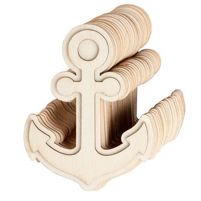 Wood Cutouts for Crafts, Wooden Anchor (3 x 3.8 in, 24-Pack)