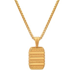Steeltime 24" 14k gold plated sterling silver dog tag pendant with greek key accents - 1 of 3