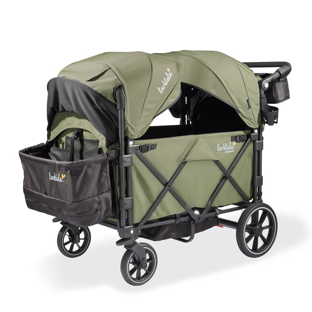 Larktale Caravan Quad 4-Seater Stroller Wagon with Reclining Seats - Chelsea Green: 5-Point Harness, Aluminum Frame, Rubber Tires, 48.4 lbs