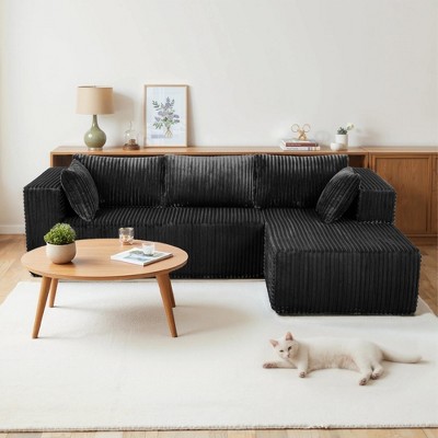 105" L-Shaped Cloud Sofa with Chaise, Modular Plush Sectional, Black, No Assembly