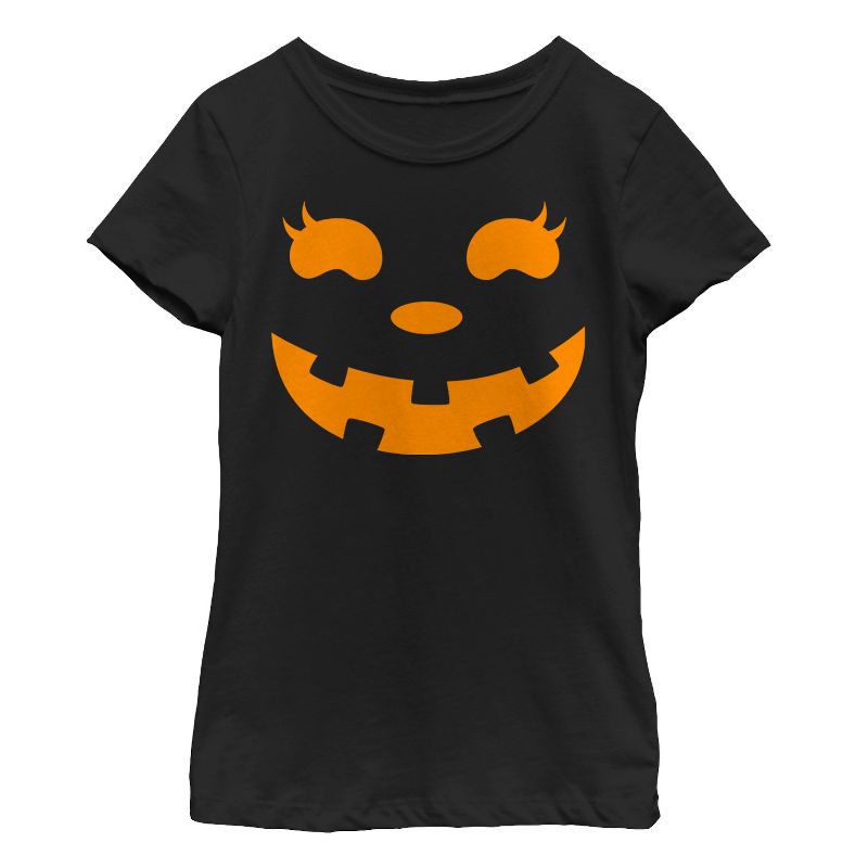 Girl's CHIN UP Halloween Jack o' Lantern Face T-Shirt, 1 of 4