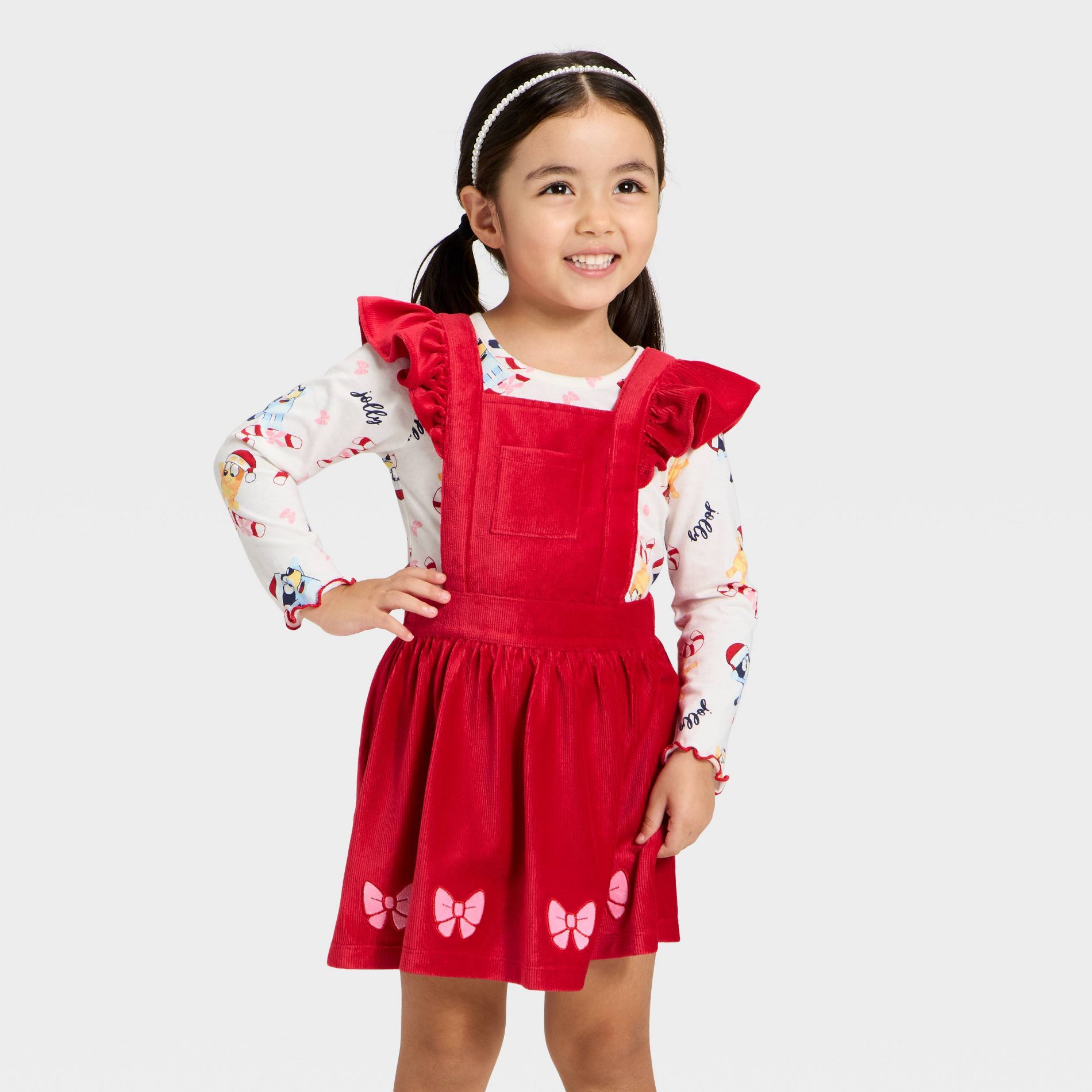 Toddler Girls' 2pc Bluey Christmas Long Sleeve T-Shirt and Dress Set - Red 12M