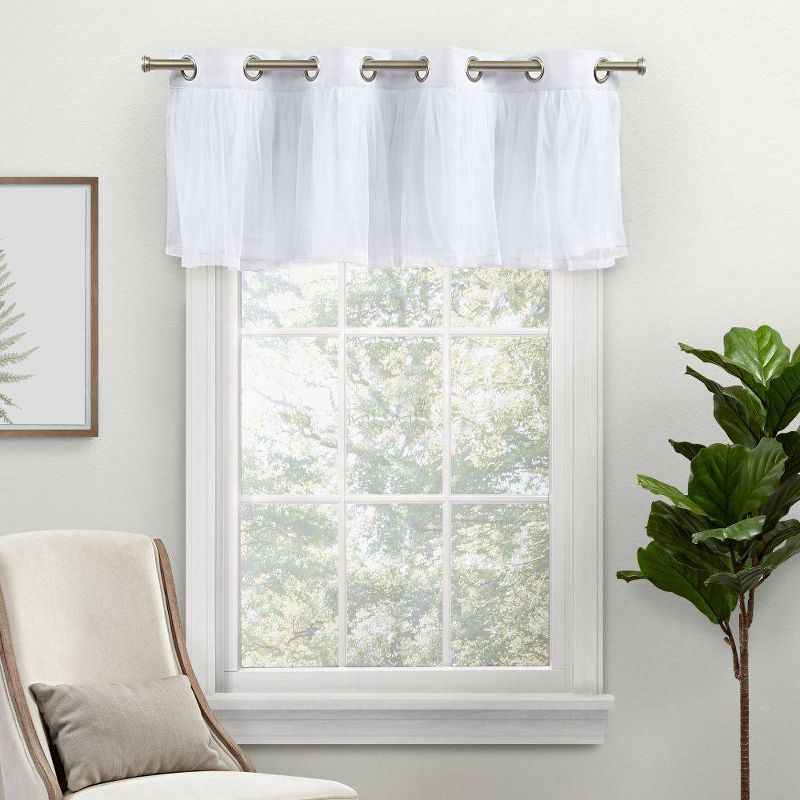 18&#34;x52&#34; Catarina Layered Window Valance Room Darkening Blackout and Sheer Grommet Top White - Exclusive Home, 1 of 5