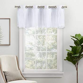 18"x52" Catarina Layered Window Valance Room Darkening Blackout and Sheer Grommet Top White - Exclusive Home