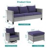 Sonkuki 5-Piece Patio Conversation Set with Swivel Rocking Chair, Navy Blue Cushion - 3 of 4