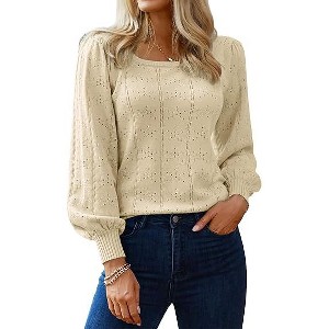 Zeagoo Sweaters for Women 2025 Fall Trendy Tops Casual Puff Sleeve Square Neck Cute Tunic Pullover Blouses - 1 of 4